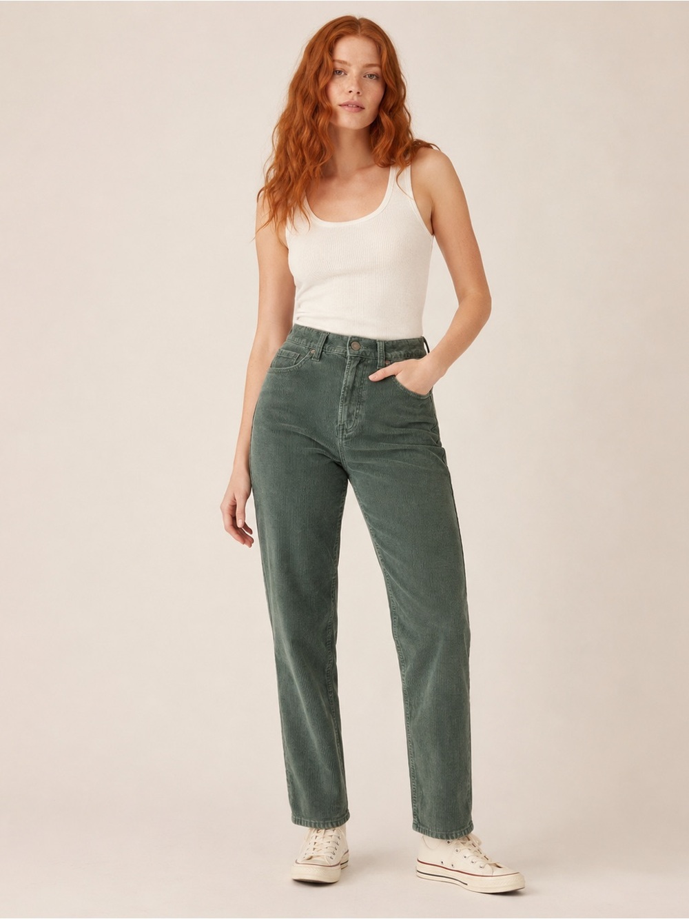 American Eagle Women’s Size 2 Green Corduroy Pants Super Stretch Straight Leg